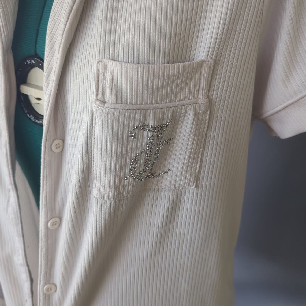 Juicy Couture Ribbed Rhinestone Button Up Top Y2K Small - Picture 4 of 8